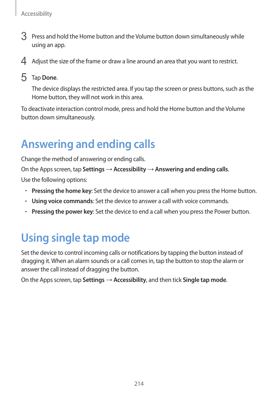 Answering and ending calls, Using single tap mode, Answering and ending calls using single tap mode | Samsung Galaxy Alpha User Manual | Page 214 / 235