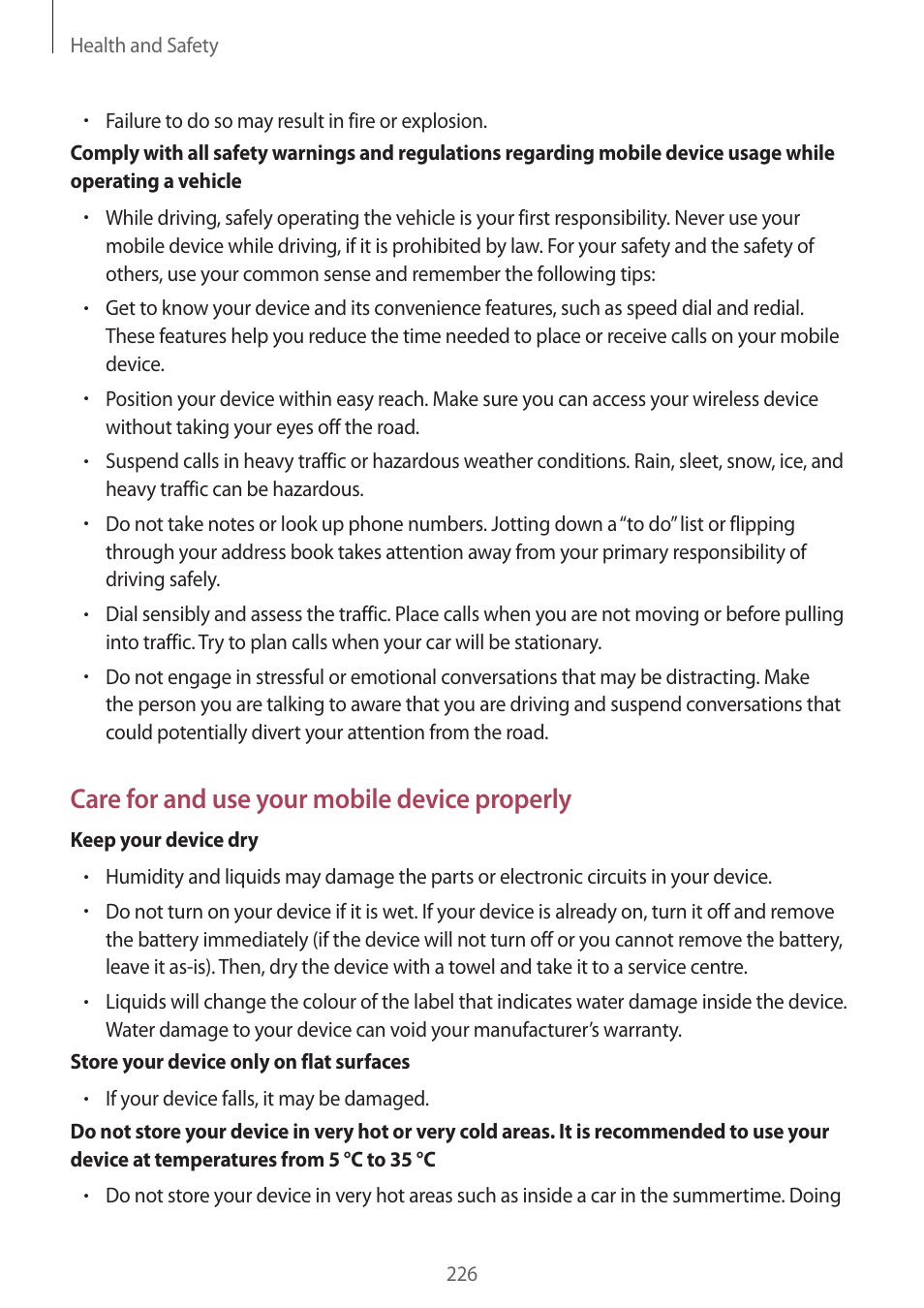 Care for and use your mobile device properly | Samsung Galaxy Alpha User Manual | Page 226 / 235