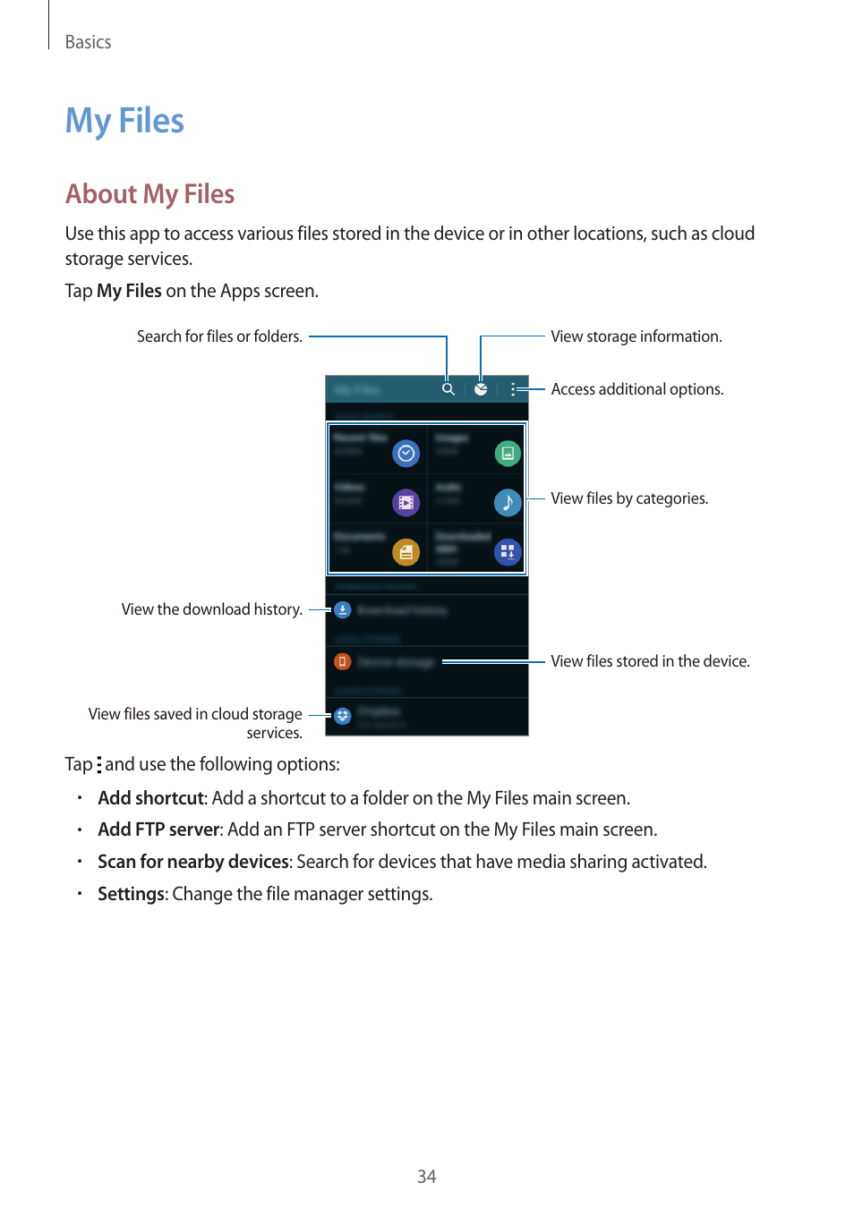 My files, 34 my files, About my files | Samsung Galaxy Alpha User Manual | Page 34 / 235