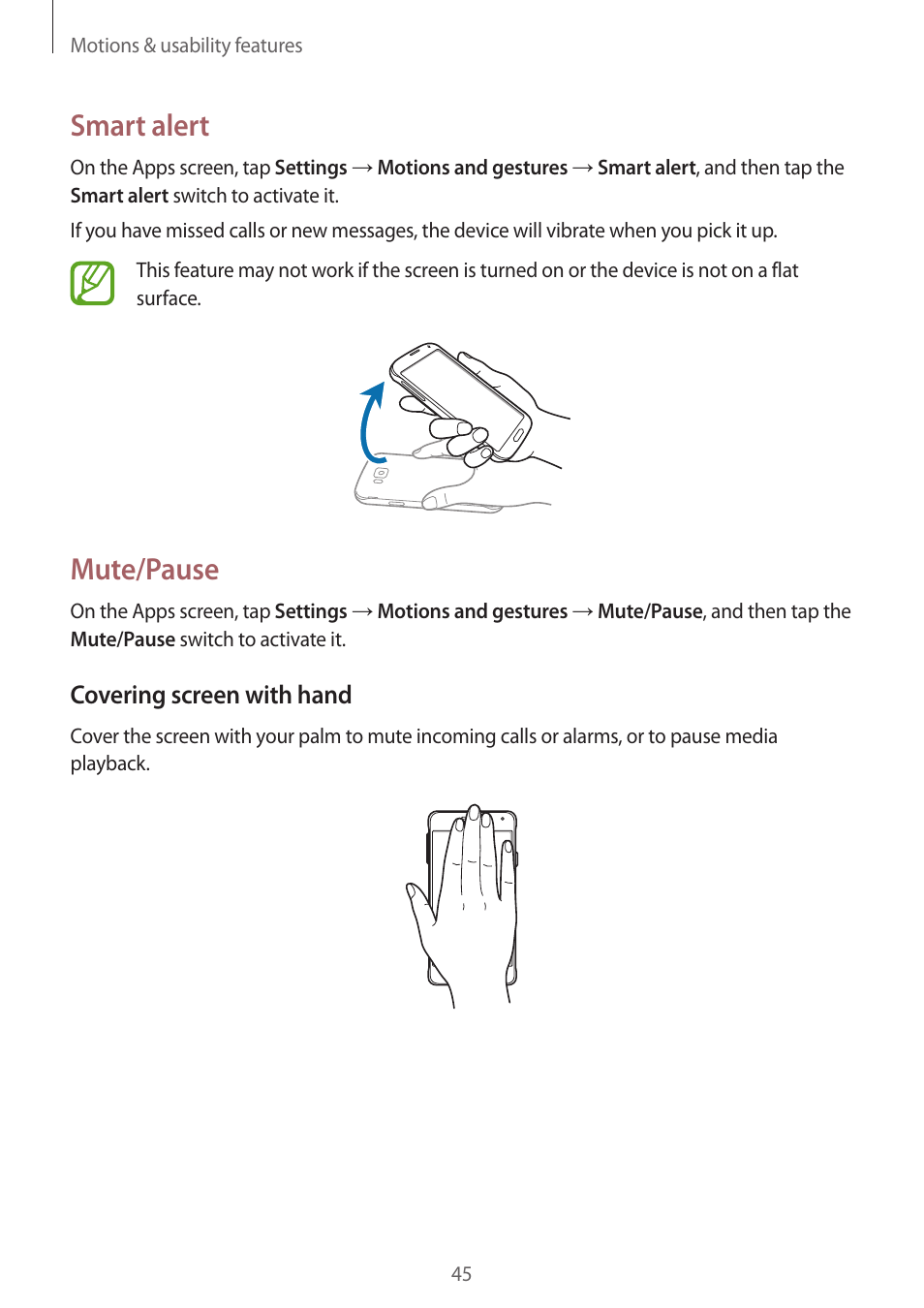 Smart alert, Mute/pause | Samsung Galaxy Alpha User Manual | Page 45 / 235