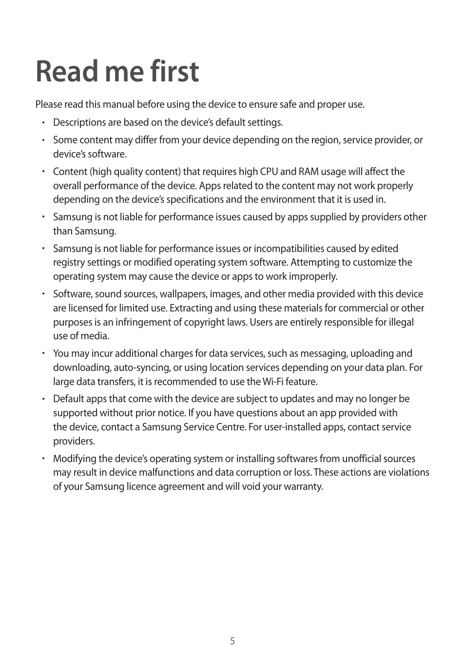 Read me first | Samsung Galaxy Alpha User Manual | Page 5 / 235