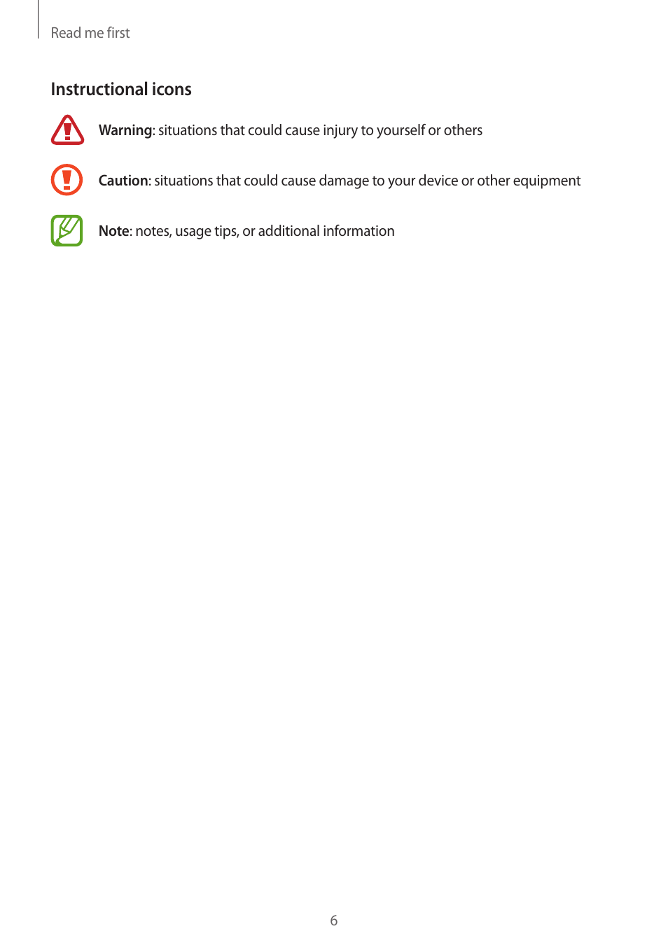 Instructional icons | Samsung Galaxy Alpha User Manual | Page 6 / 235