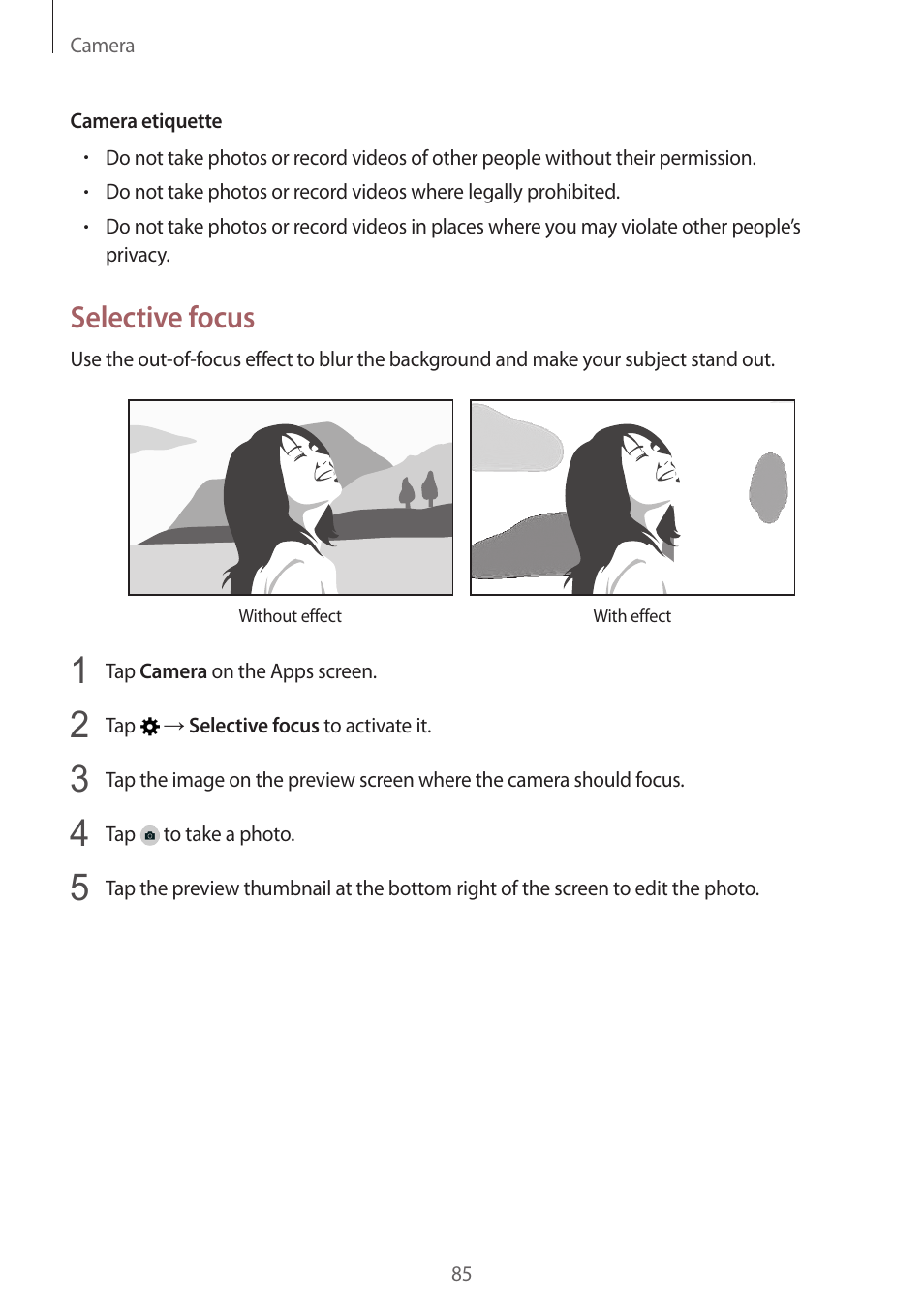 Selective focus | Samsung Galaxy Alpha User Manual | Page 85 / 235