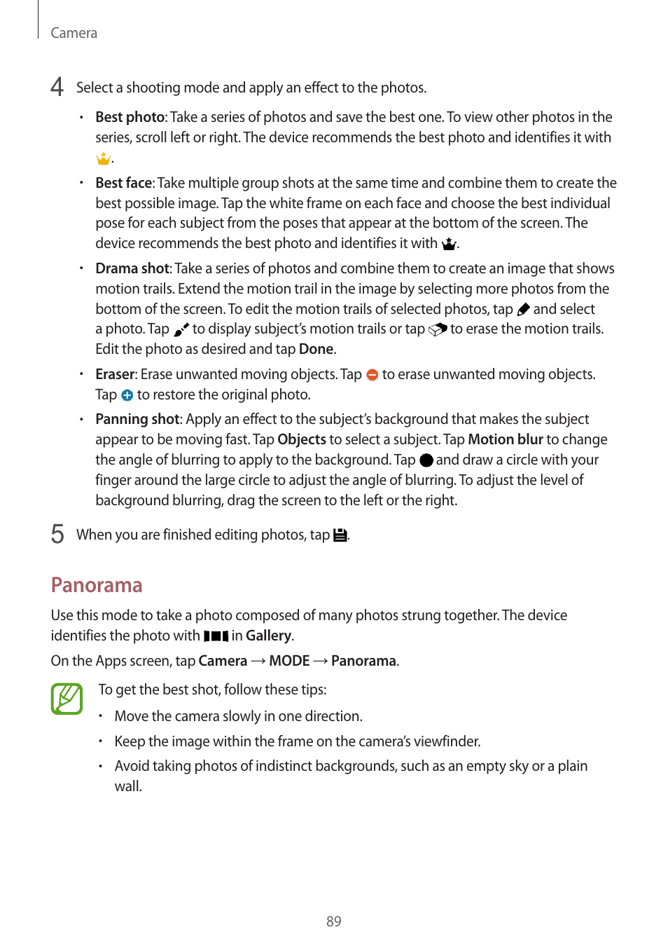 Panorama | Samsung Galaxy Alpha User Manual | Page 89 / 235