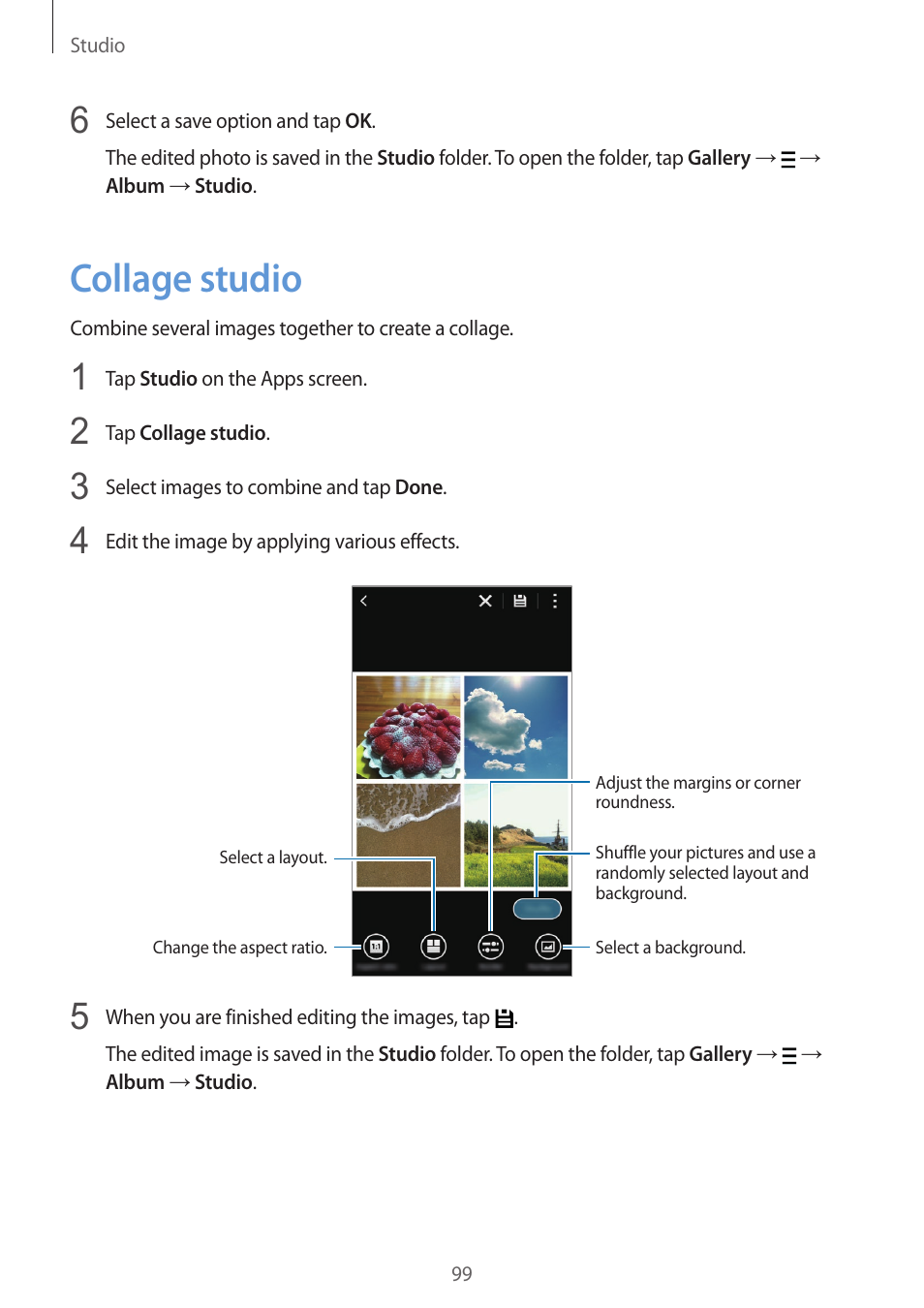 Collage studio, 99 collage studio | Samsung Galaxy Alpha User Manual | Page 99 / 235