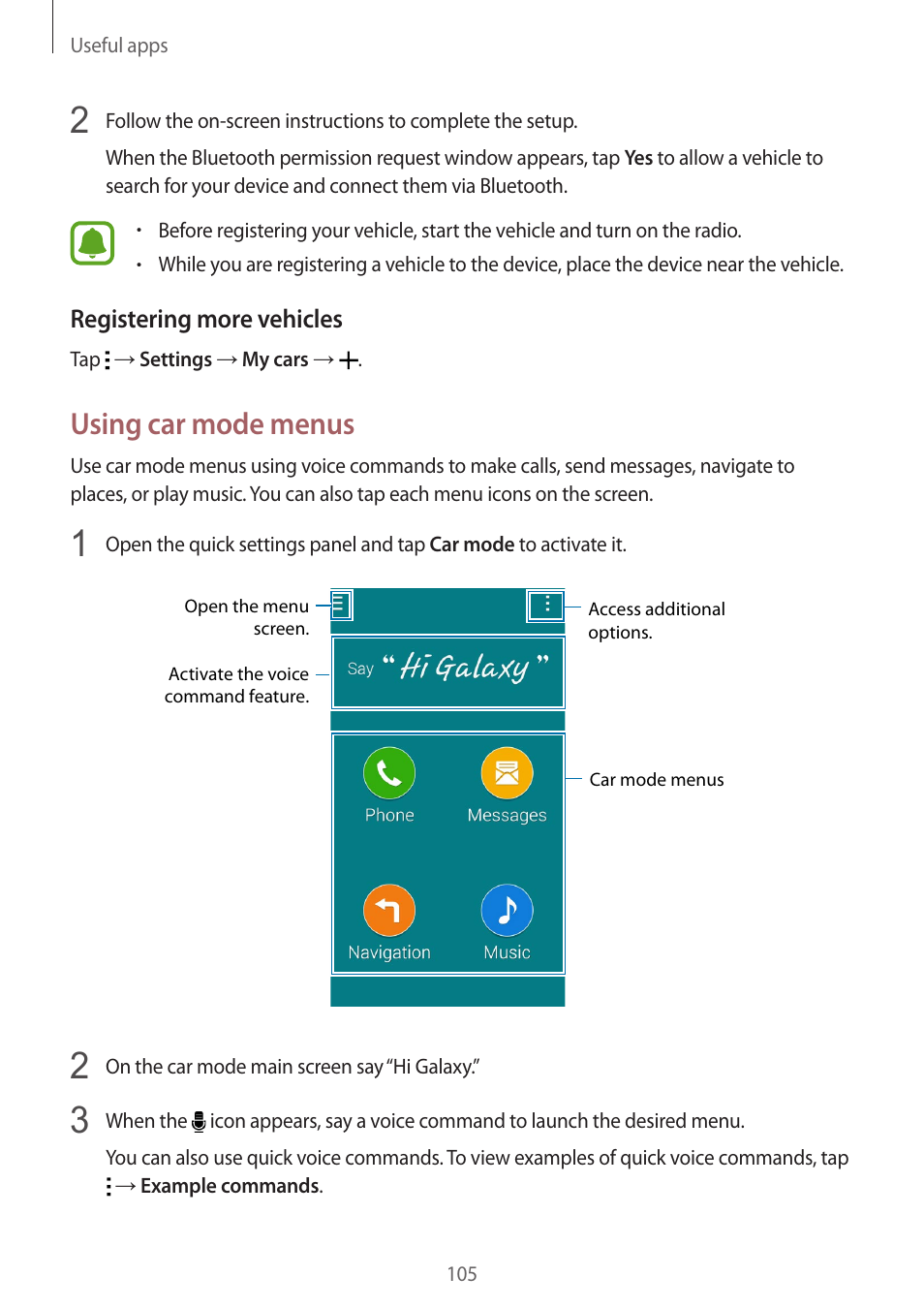 Using car mode menus | Samsung Galaxy Note 4 User Manual | Page 105 / 192