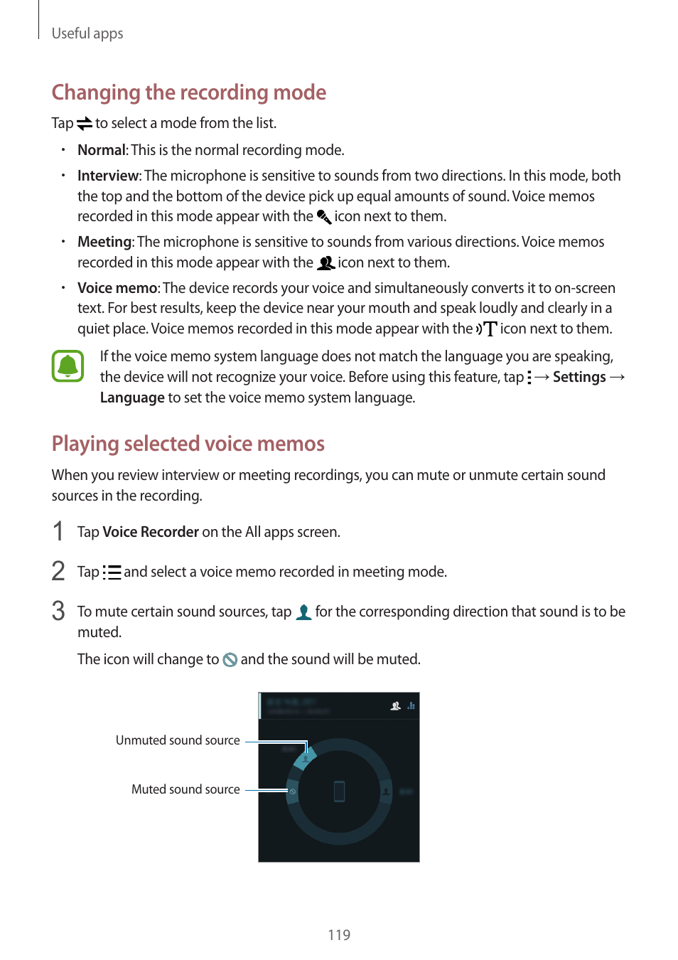 Changing the recording mode | Samsung Galaxy Note 4 User Manual | Page 119 / 192