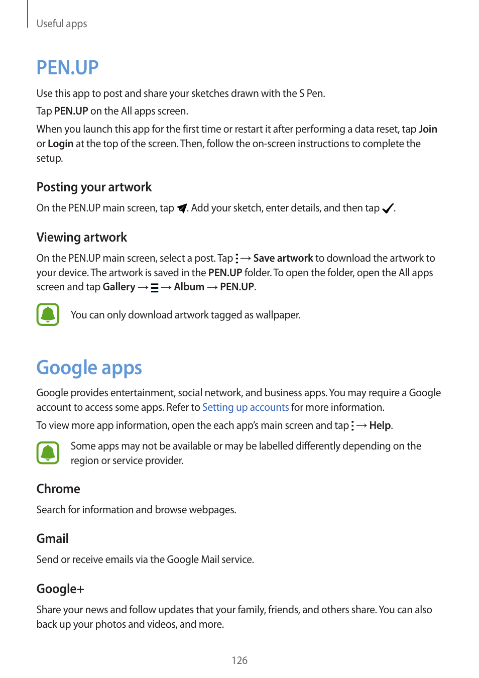 Pen.up, Google apps, 126 pen.up 126 google apps | Samsung Galaxy Note 4 User Manual | Page 126 / 192