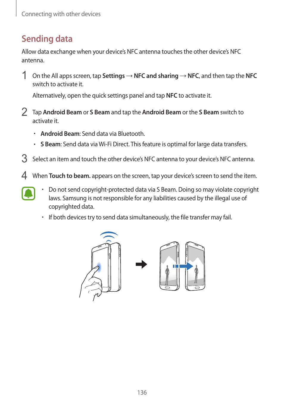Sending data | Samsung Galaxy Note 4 User Manual | Page 136 / 192