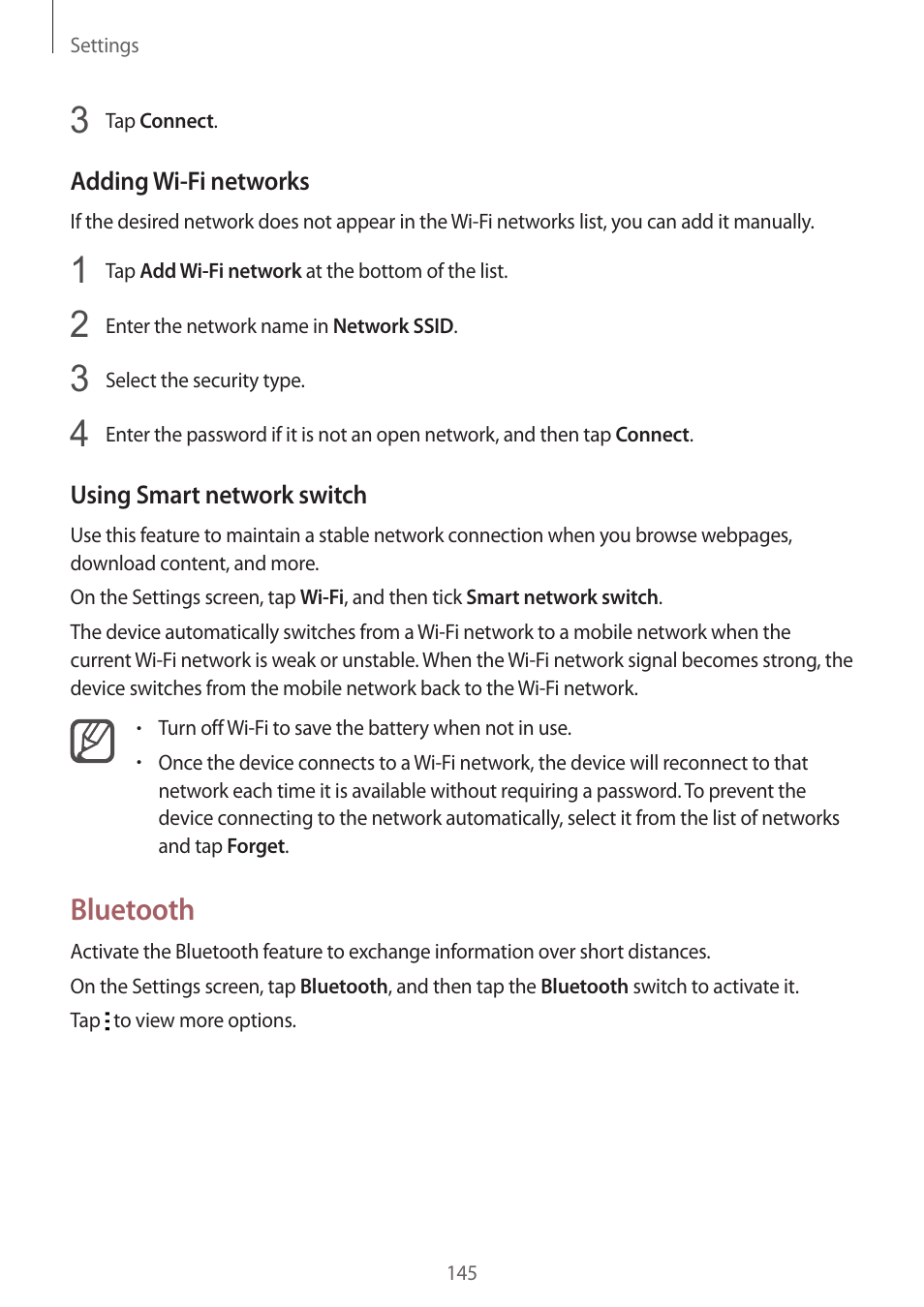Bluetooth | Samsung Galaxy Note 4 User Manual | Page 145 / 192