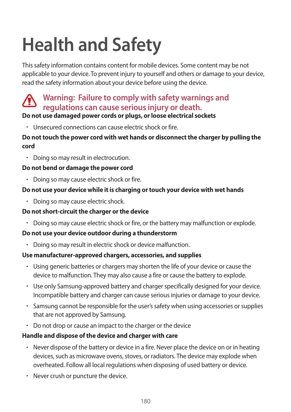 Health and safety | Samsung Galaxy Note 4 User Manual | Page 180 / 192