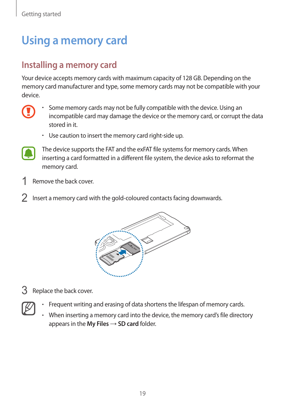 Using a memory card, 19 using a memory card | Samsung Galaxy Note 4 User Manual | Page 19 / 192