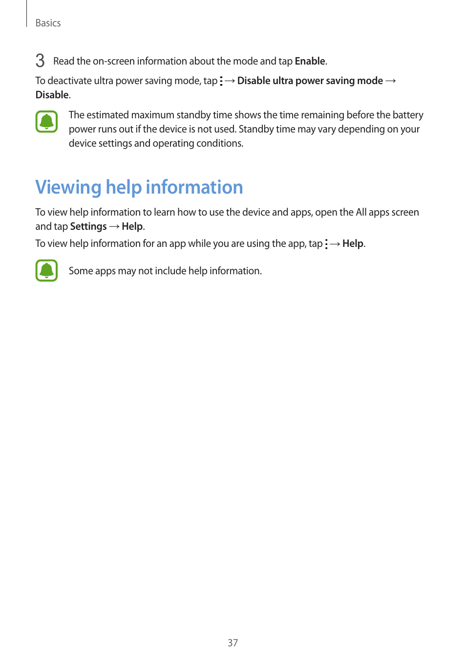 Viewing help information, 37 viewing help information | Samsung Galaxy Note 4 User Manual | Page 37 / 192