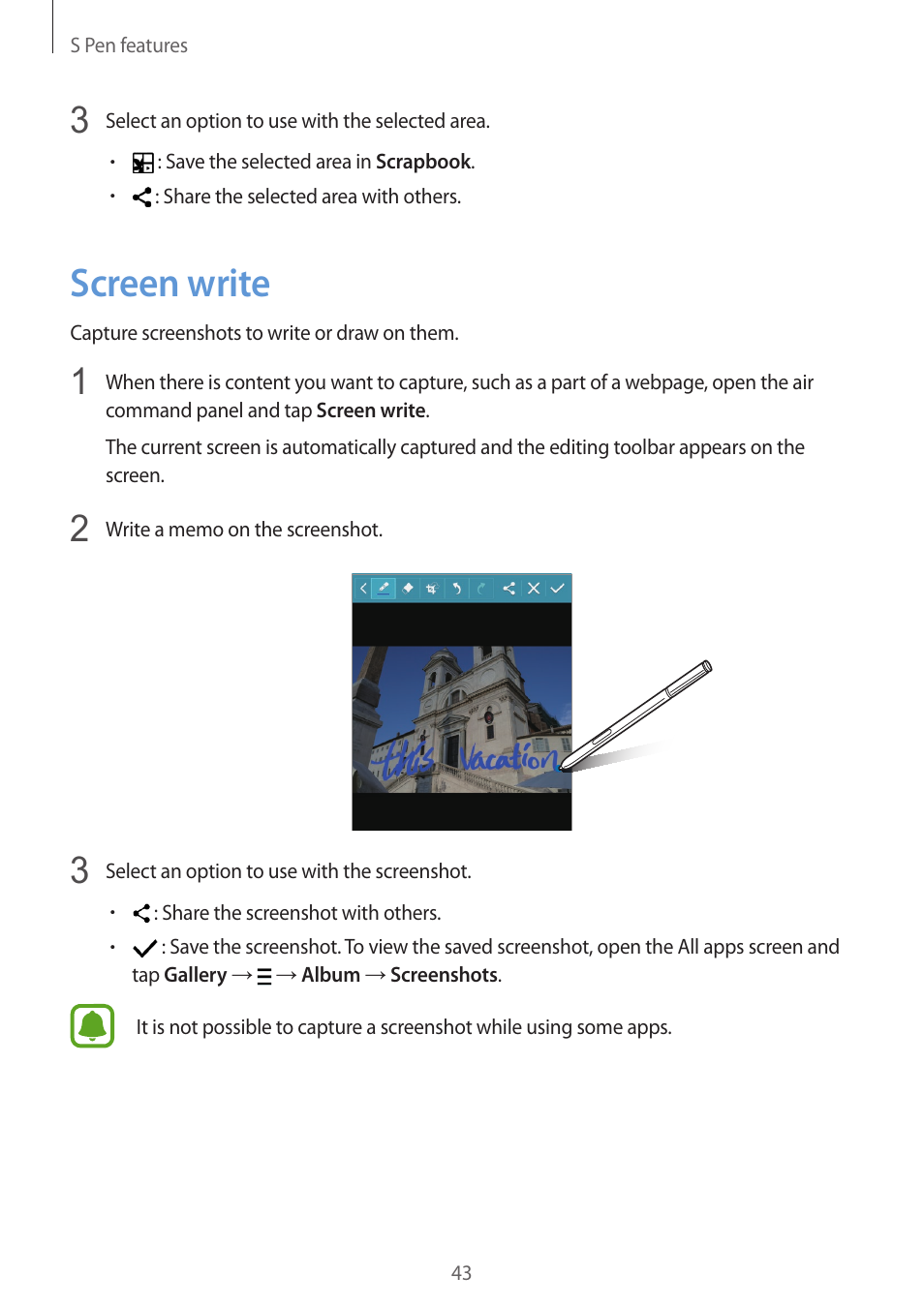 Screen write, 43 screen write | Samsung Galaxy Note 4 User Manual | Page 43 / 192