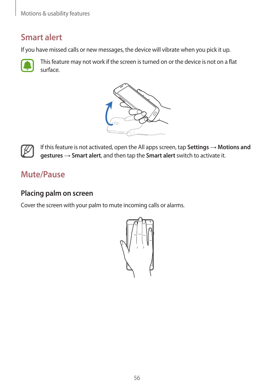 Smart alert, Mute/pause | Samsung Galaxy Note 4 User Manual | Page 56 / 192