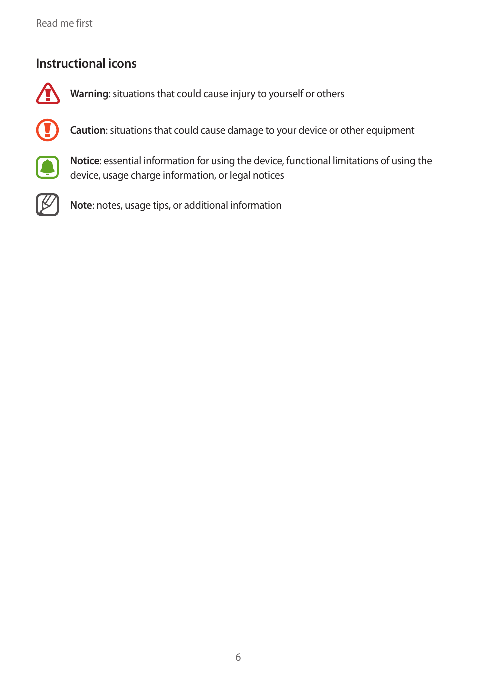 Instructional icons | Samsung Galaxy Note 4 User Manual | Page 6 / 192
