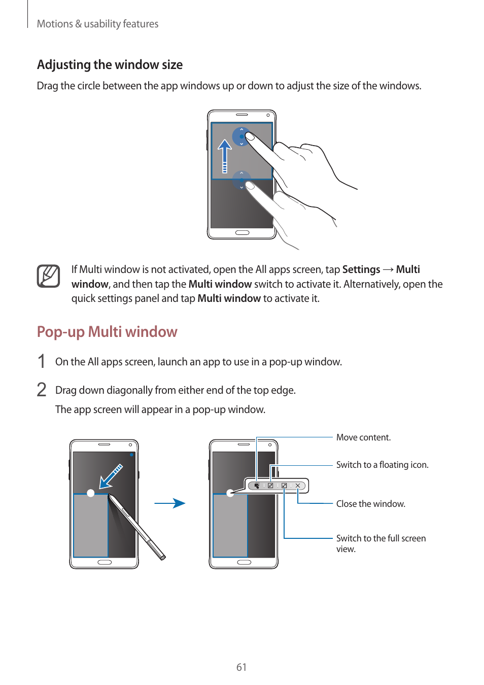 Pop-up multi window | Samsung Galaxy Note 4 User Manual | Page 61 / 192