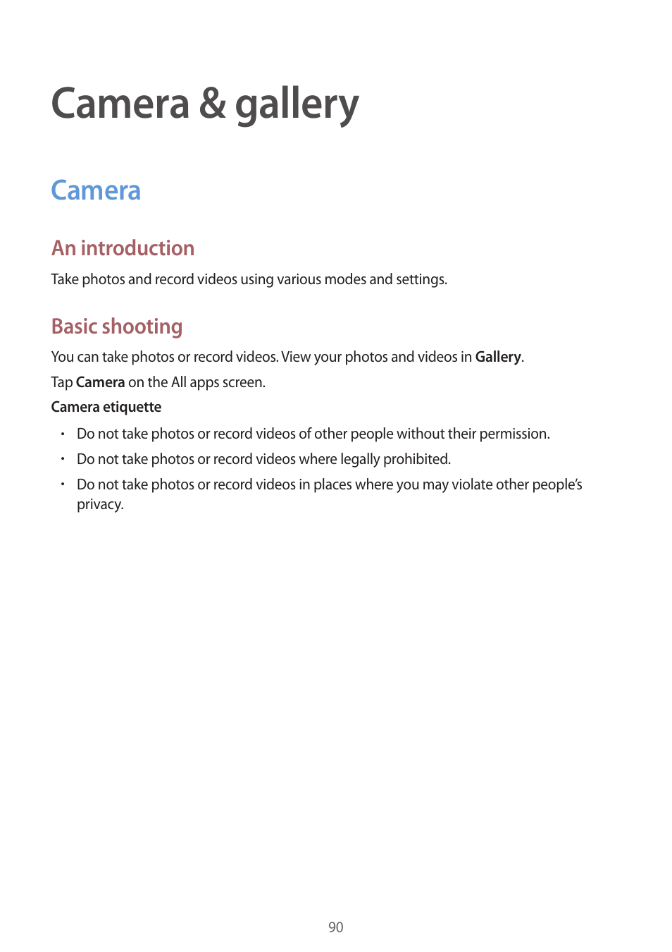 Camera & gallery, Camera, 90 camera | Samsung Galaxy Note 4 User Manual | Page 90 / 192