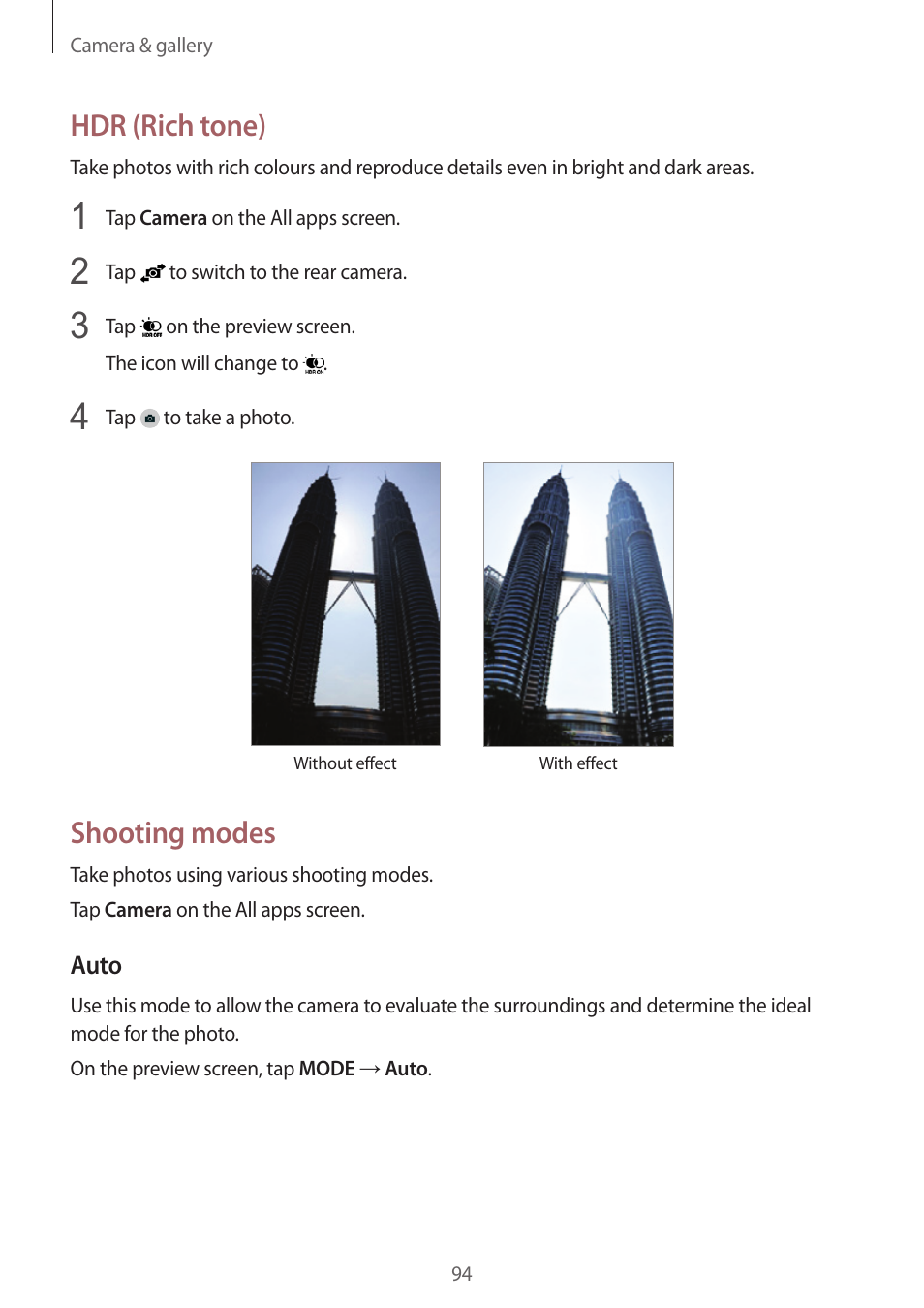 Hdr (rich tone), Shooting modes | Samsung Galaxy Note 4 User Manual | Page 94 / 192