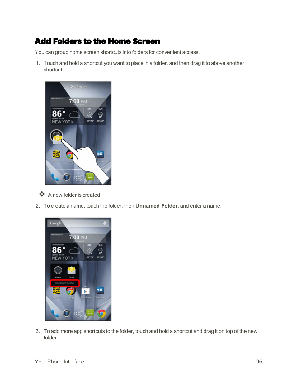 Add folders to the home screen | Sharp AQUOS Crystal User Manual | Page 104 / 448