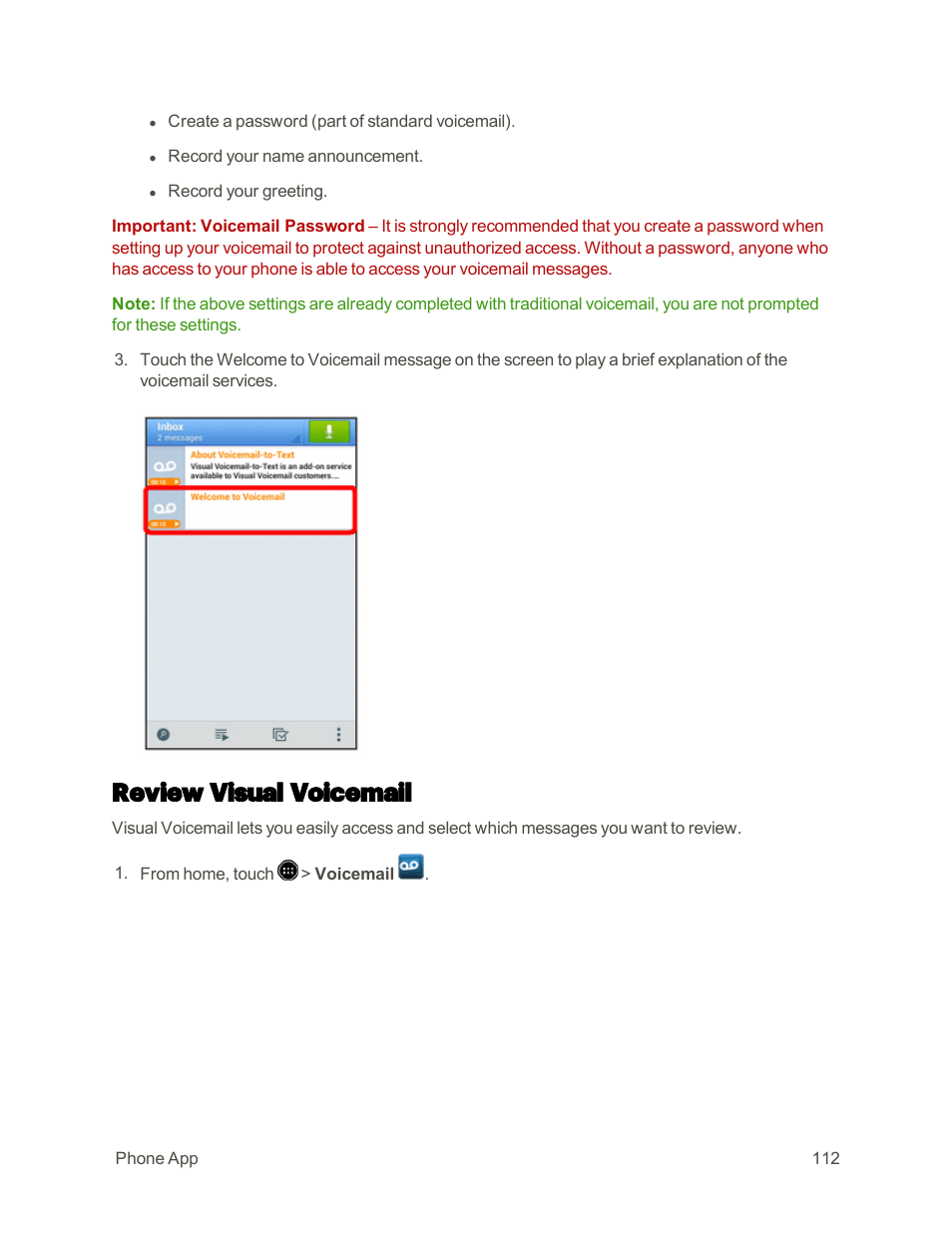 Review visual voicemail | Sharp AQUOS Crystal User Manual | Page 121 / 448