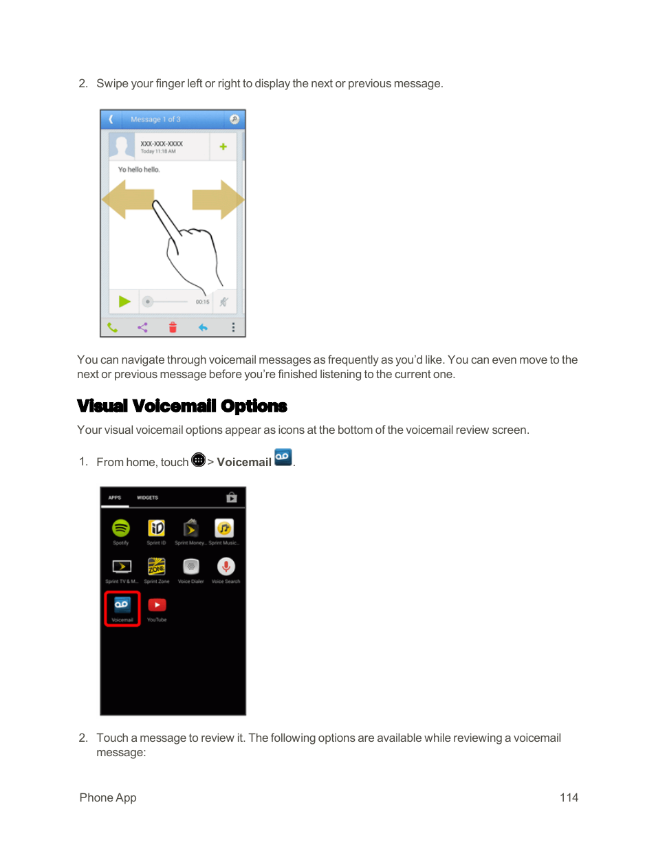 Visual voicemail options | Sharp AQUOS Crystal User Manual | Page 123 / 448