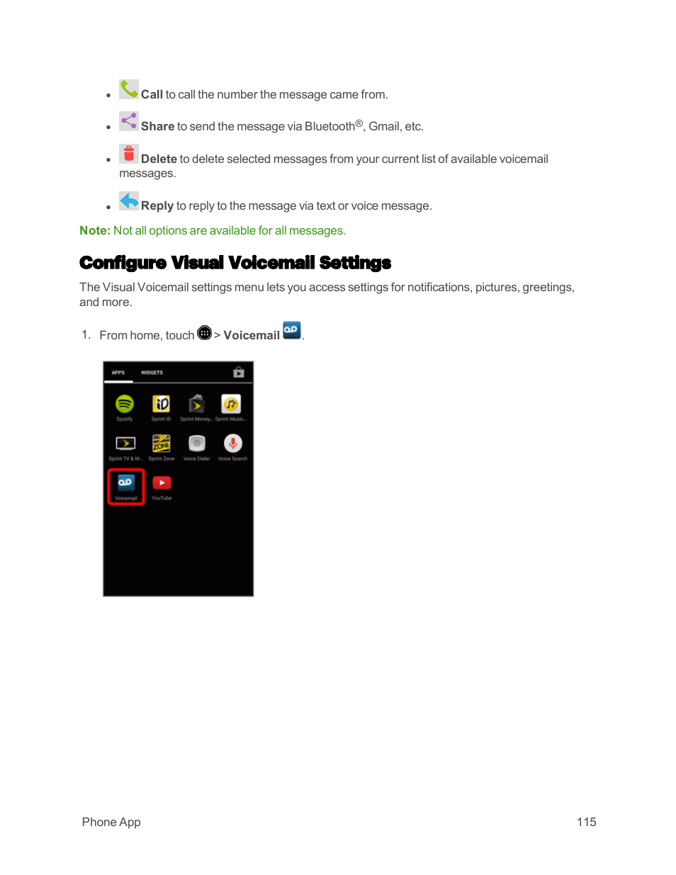 Configure visual voicemail settings | Sharp AQUOS Crystal User Manual | Page 124 / 448