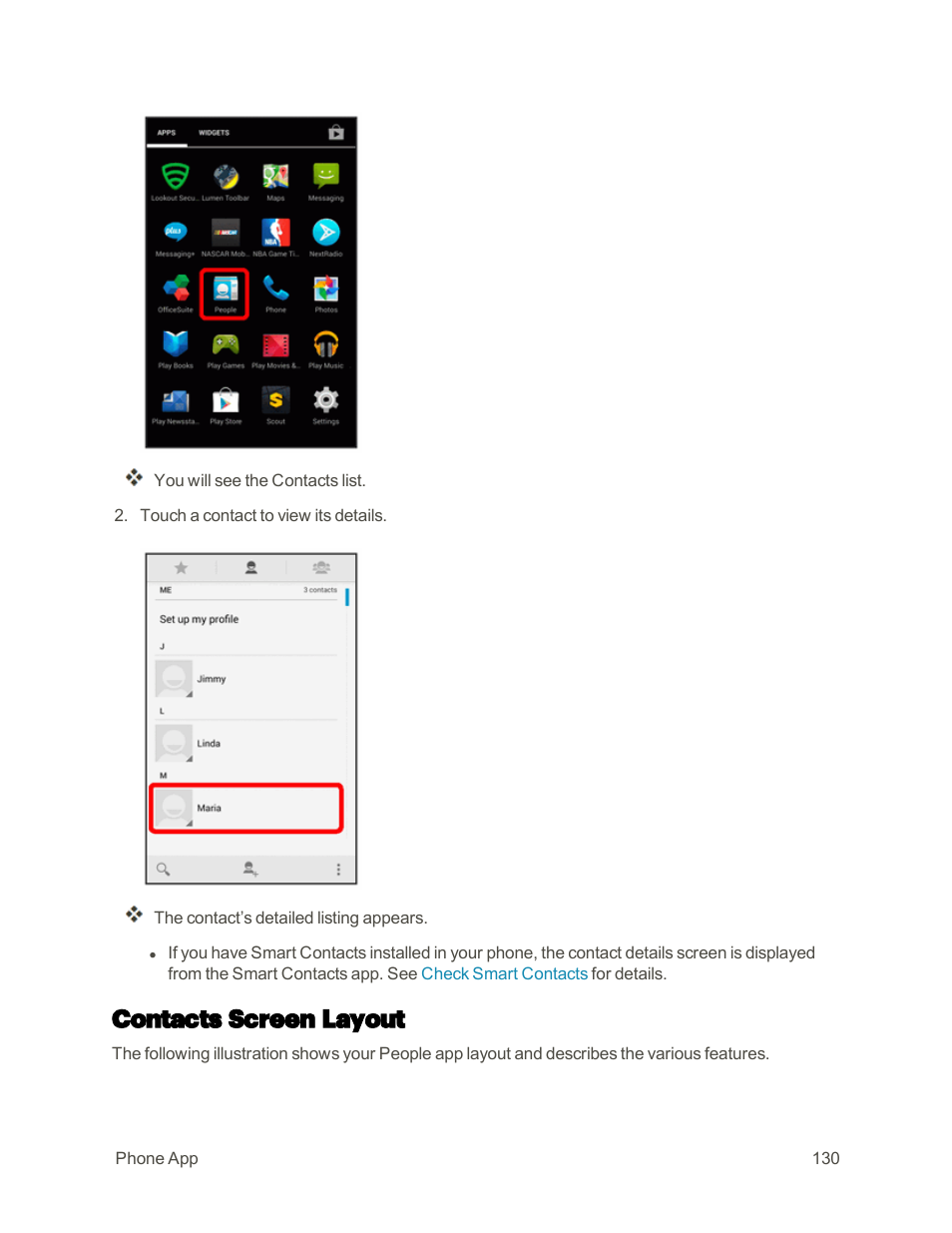 Contacts screen layout | Sharp AQUOS Crystal User Manual | Page 139 / 448