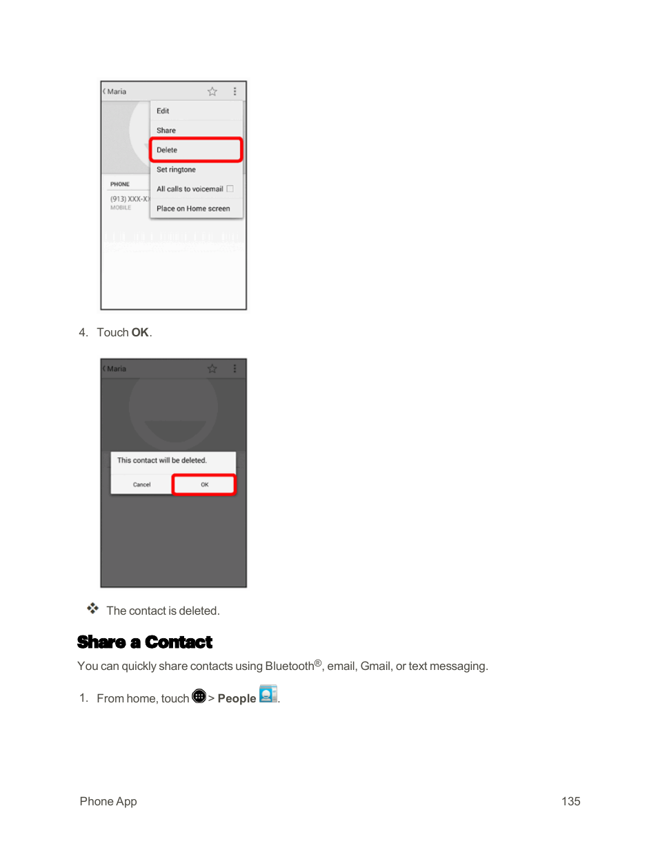 Share a contact | Sharp AQUOS Crystal User Manual | Page 144 / 448