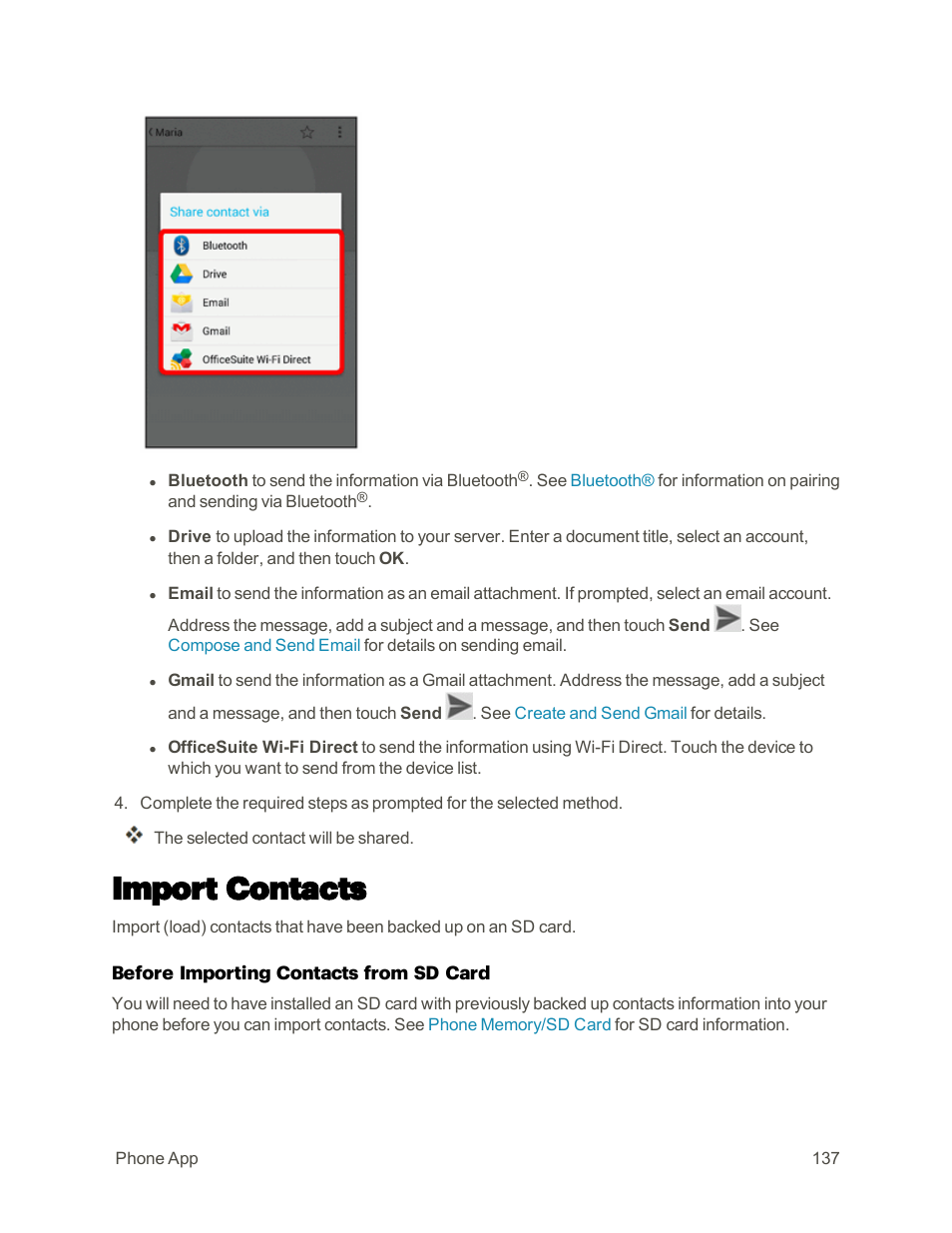 Import contacts | Sharp AQUOS Crystal User Manual | Page 146 / 448