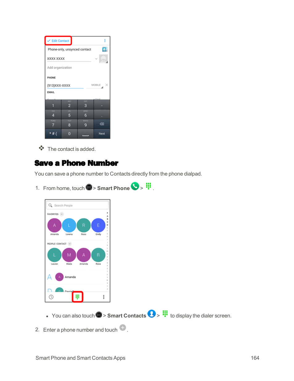 Save a phone number | Sharp AQUOS Crystal User Manual | Page 173 / 448