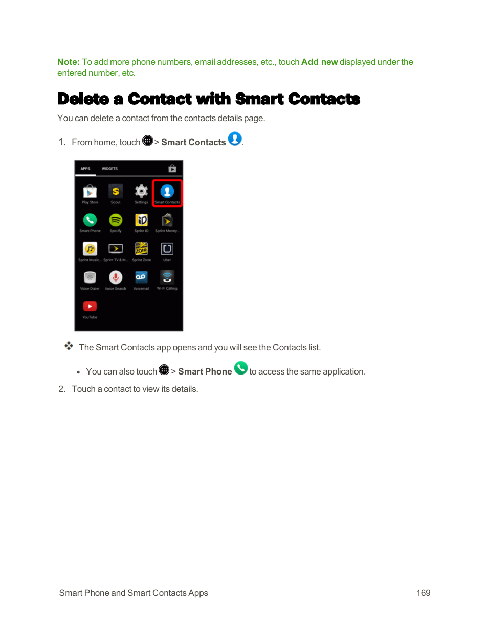 Delete a contact with smart contacts | Sharp AQUOS Crystal User Manual | Page 178 / 448
