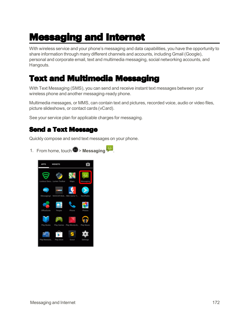 Messaging and internet, Text and multimedia messaging, Send a text message | Sharp AQUOS Crystal User Manual | Page 181 / 448