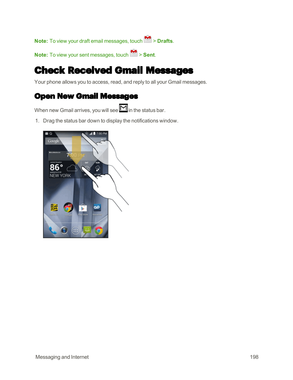 Check received gmail messages, Open new gmail messages | Sharp AQUOS Crystal User Manual | Page 207 / 448