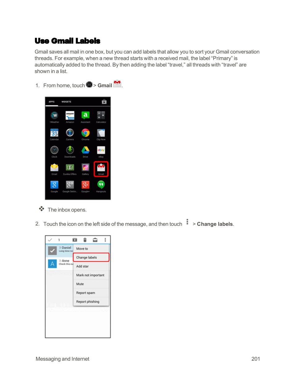 Use gmail labels | Sharp AQUOS Crystal User Manual | Page 210 / 448