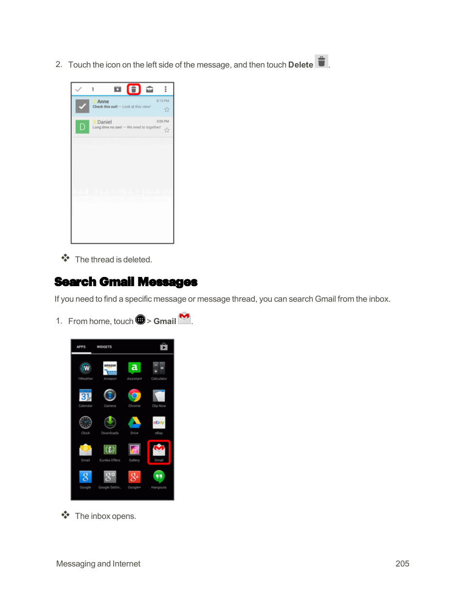 Search gmail messages | Sharp AQUOS Crystal User Manual | Page 214 / 448