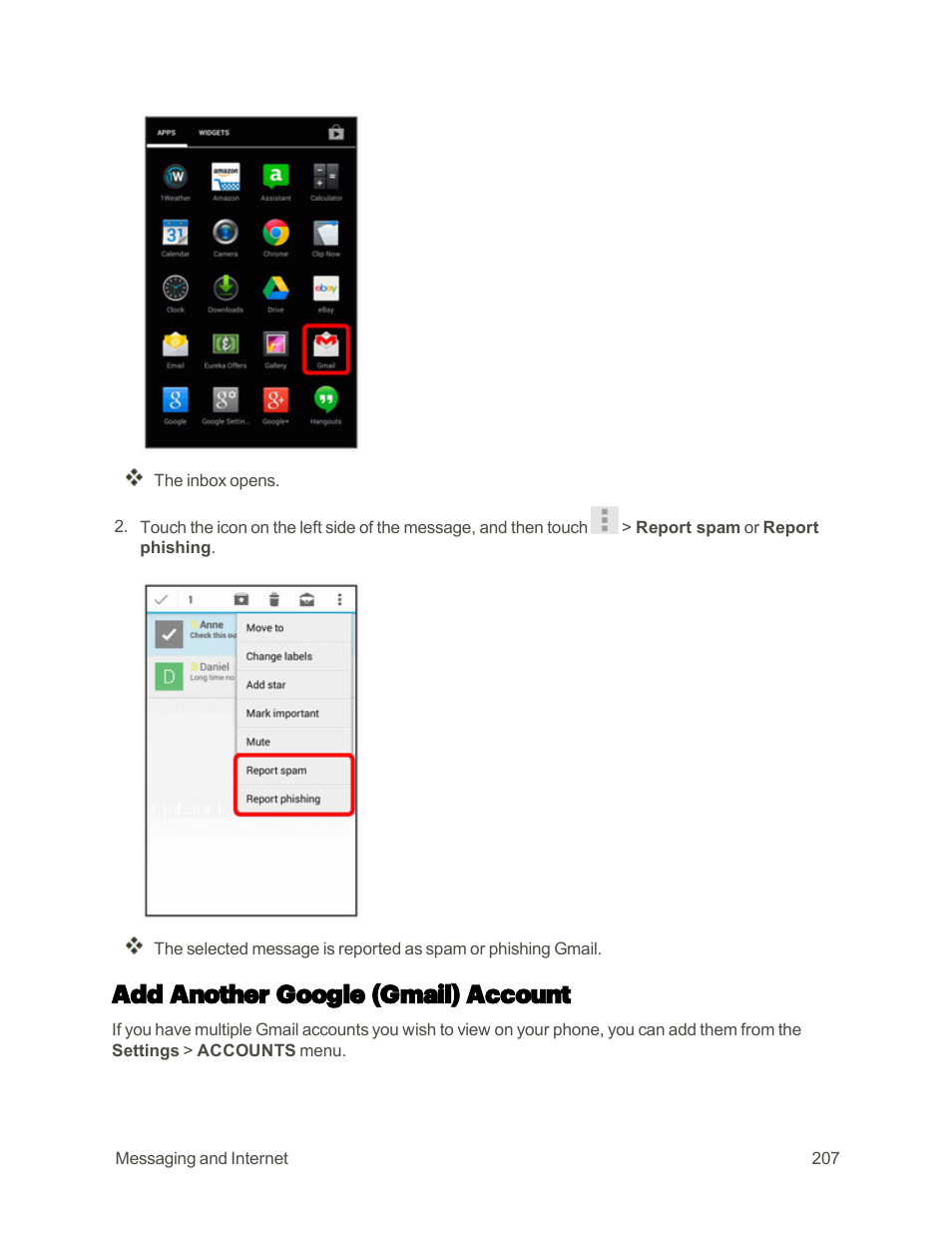 Add another google (gmail) account | Sharp AQUOS Crystal User Manual | Page 216 / 448