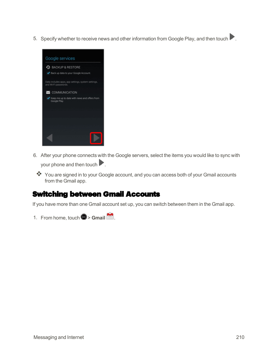 Switching between gmail accounts | Sharp AQUOS Crystal User Manual | Page 219 / 448