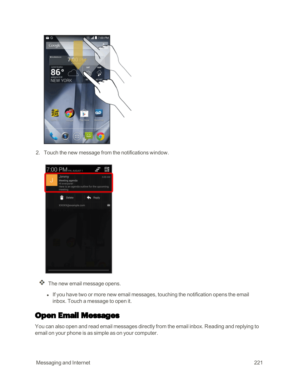 Open email messages | Sharp AQUOS Crystal User Manual | Page 230 / 448
