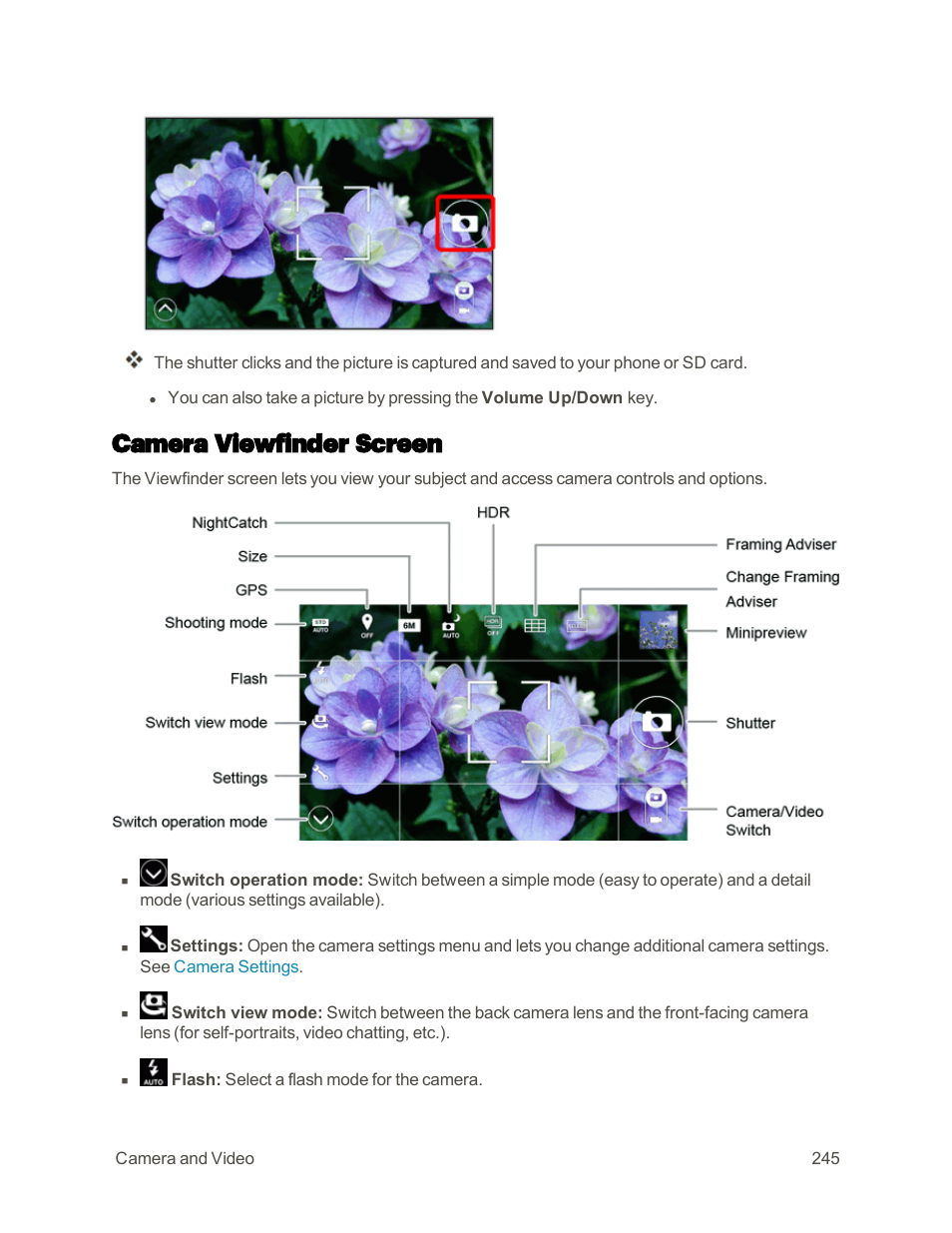 Camera viewfinder screen | Sharp AQUOS Crystal User Manual | Page 254 / 448