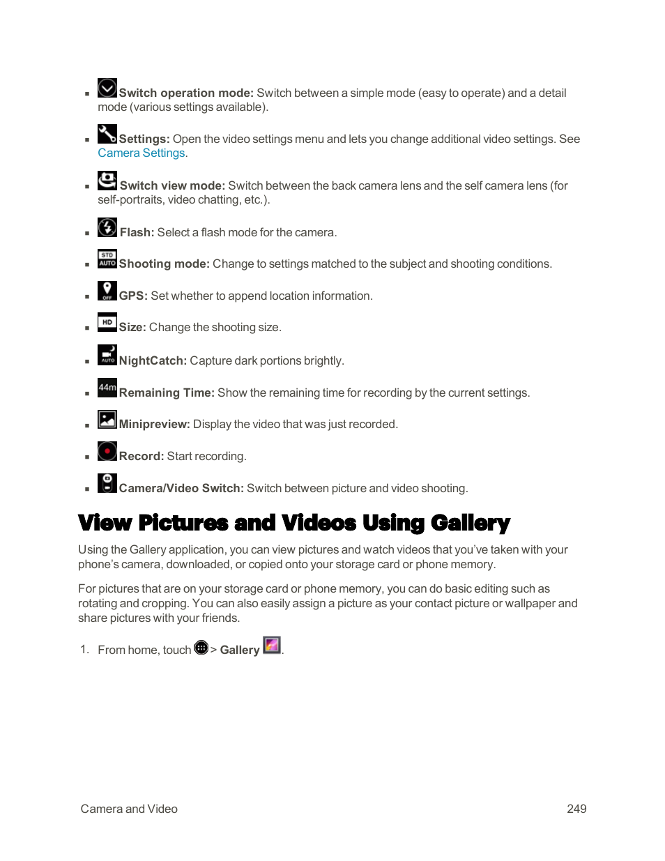 View pictures and videos using gallery | Sharp AQUOS Crystal User Manual | Page 258 / 448