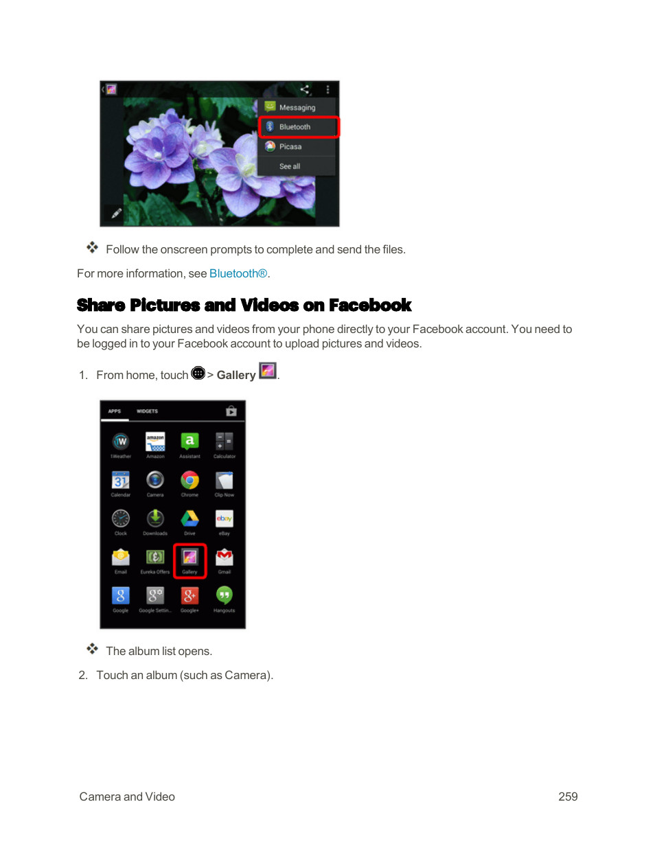 Share pictures and videos on facebook | Sharp AQUOS Crystal User Manual | Page 268 / 448