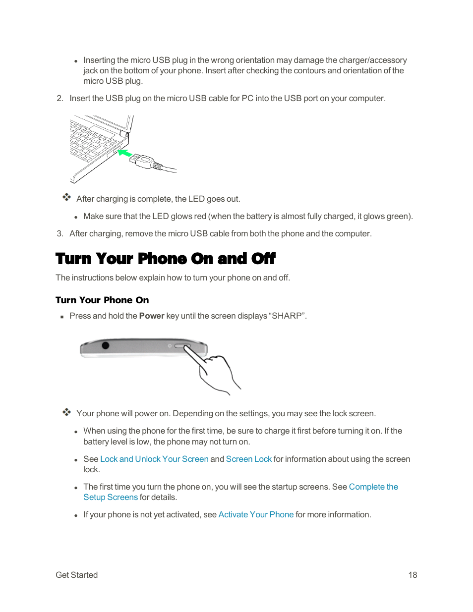 Turn your phone on and off | Sharp AQUOS Crystal User Manual | Page 27 / 448