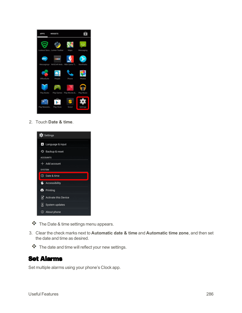 Set alarms | Sharp AQUOS Crystal User Manual | Page 295 / 448