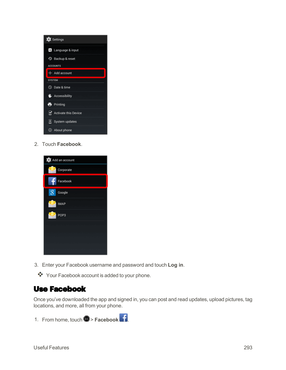 Use facebook | Sharp AQUOS Crystal User Manual | Page 302 / 448