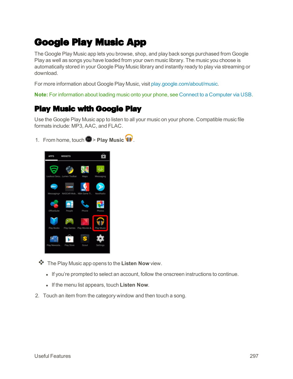 Google play music app, Play music with google play | Sharp AQUOS Crystal User Manual | Page 306 / 448