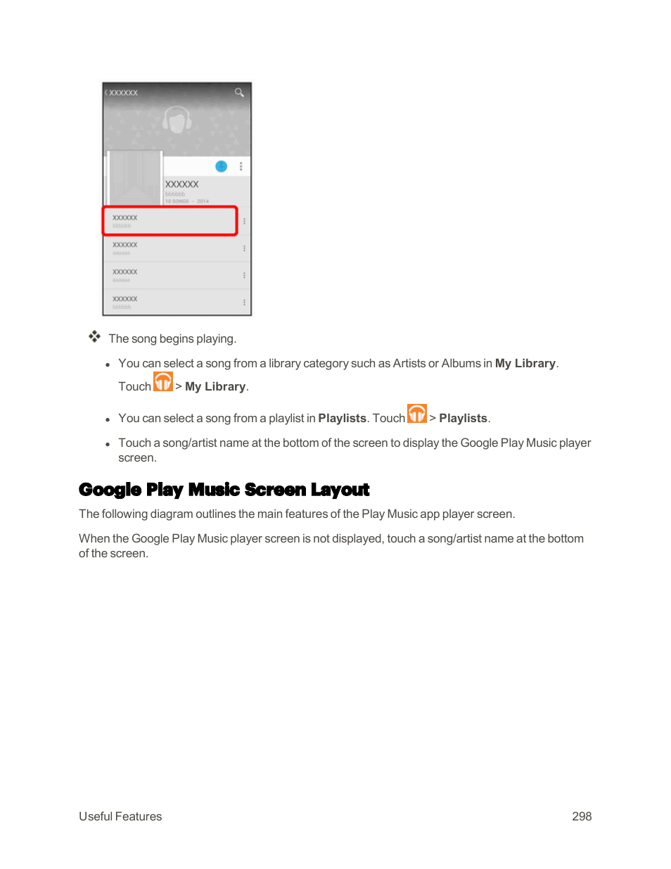 Google play music screen layout | Sharp AQUOS Crystal User Manual | Page 307 / 448