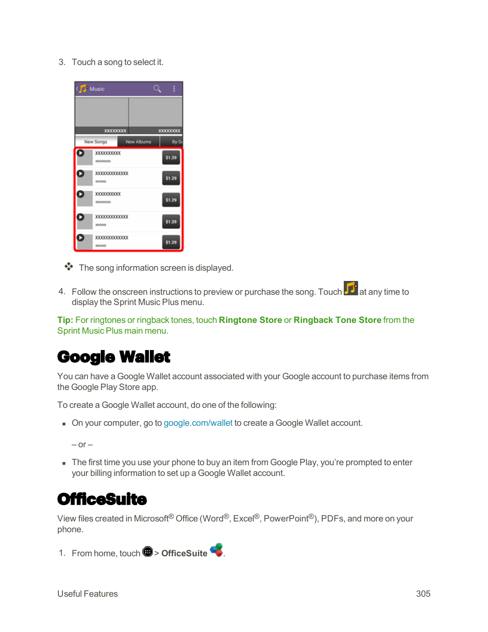 Google wallet, Officesuite | Sharp AQUOS Crystal User Manual | Page 314 / 448