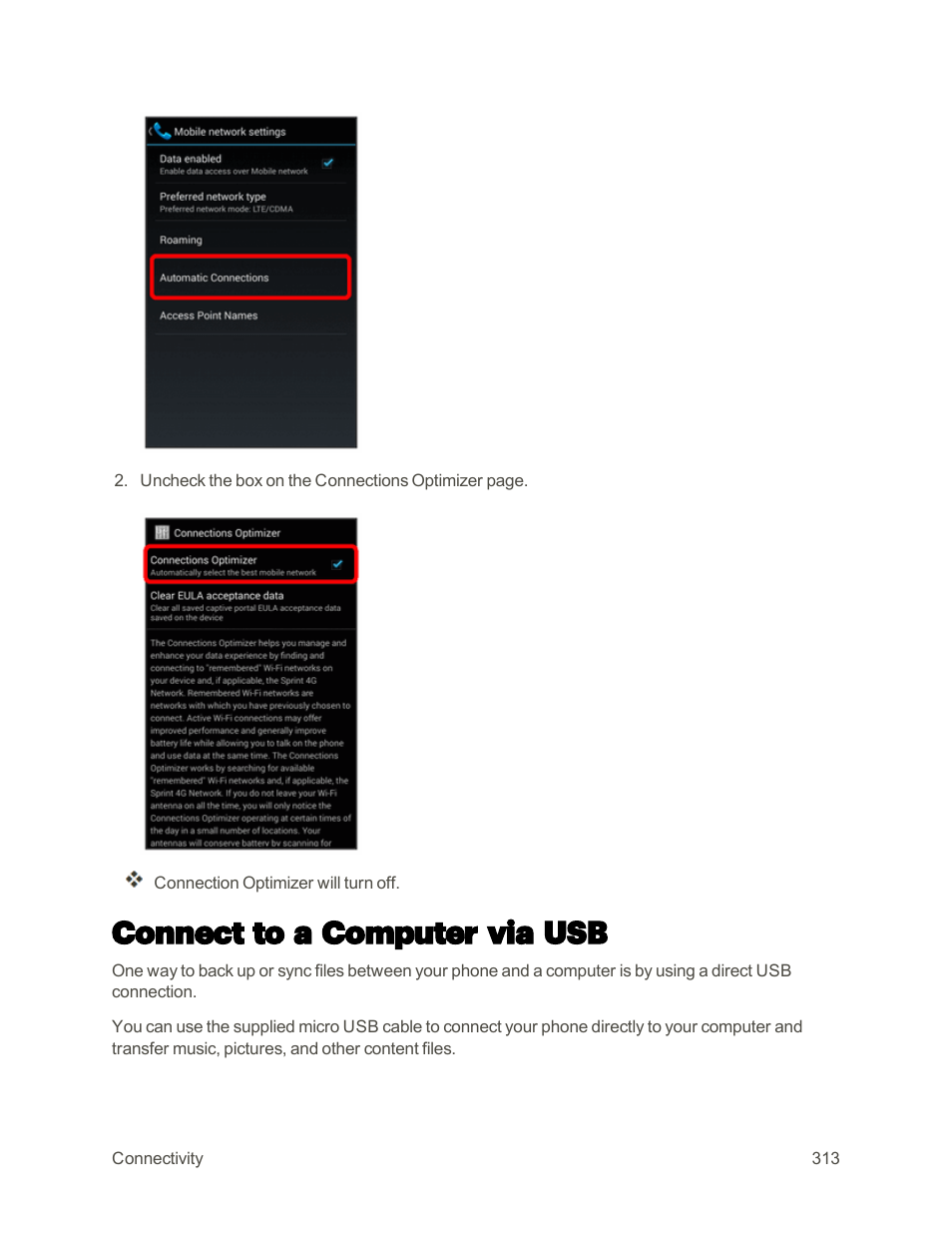 Connect to a computer via usb | Sharp AQUOS Crystal User Manual | Page 322 / 448