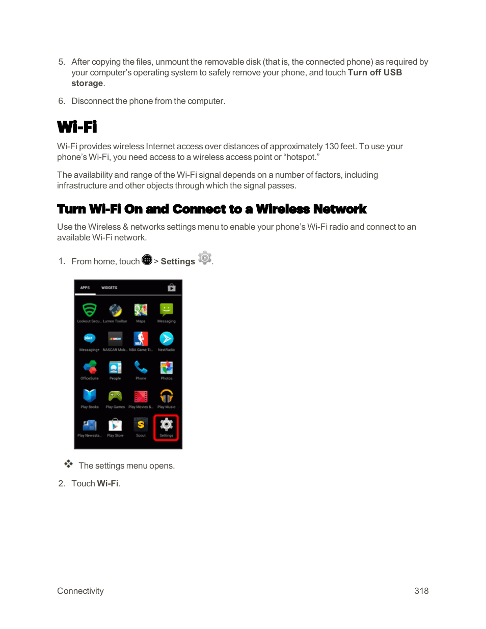 Wi-fi, Turn wi-fi on and connect to a wireless network | Sharp AQUOS Crystal User Manual | Page 327 / 448